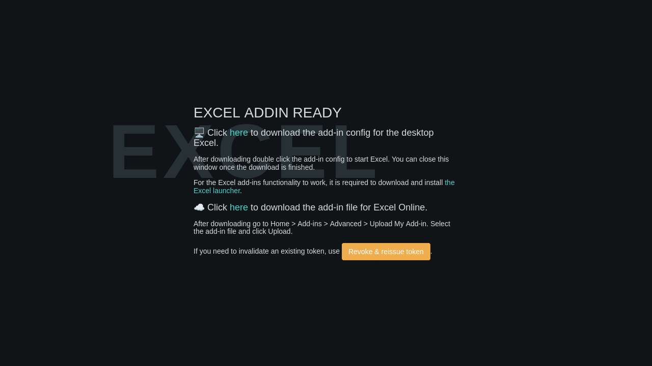 Excel Addin download page
