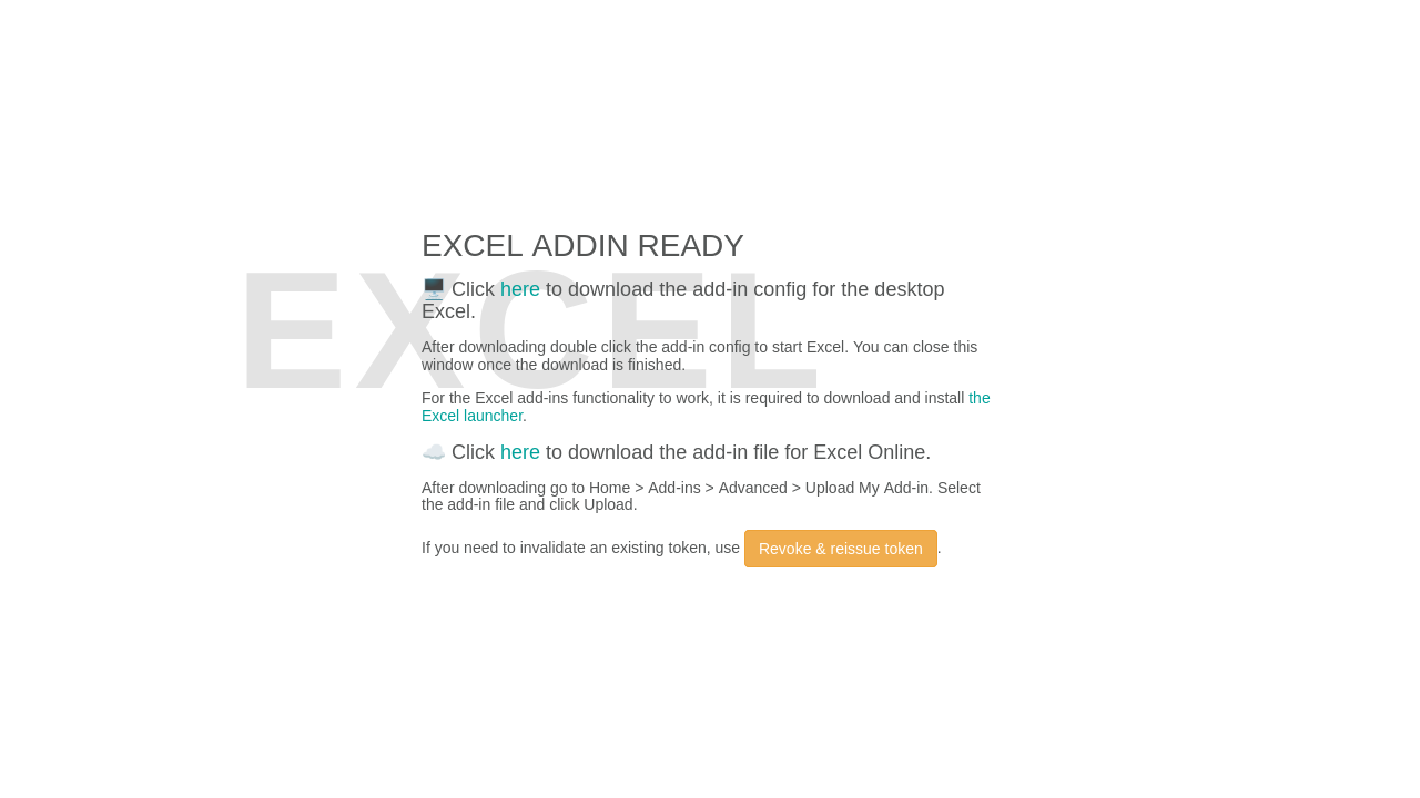 Excel Addin download page