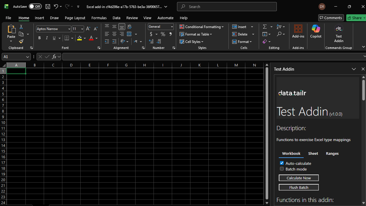 Excel Addin in desktop Excel