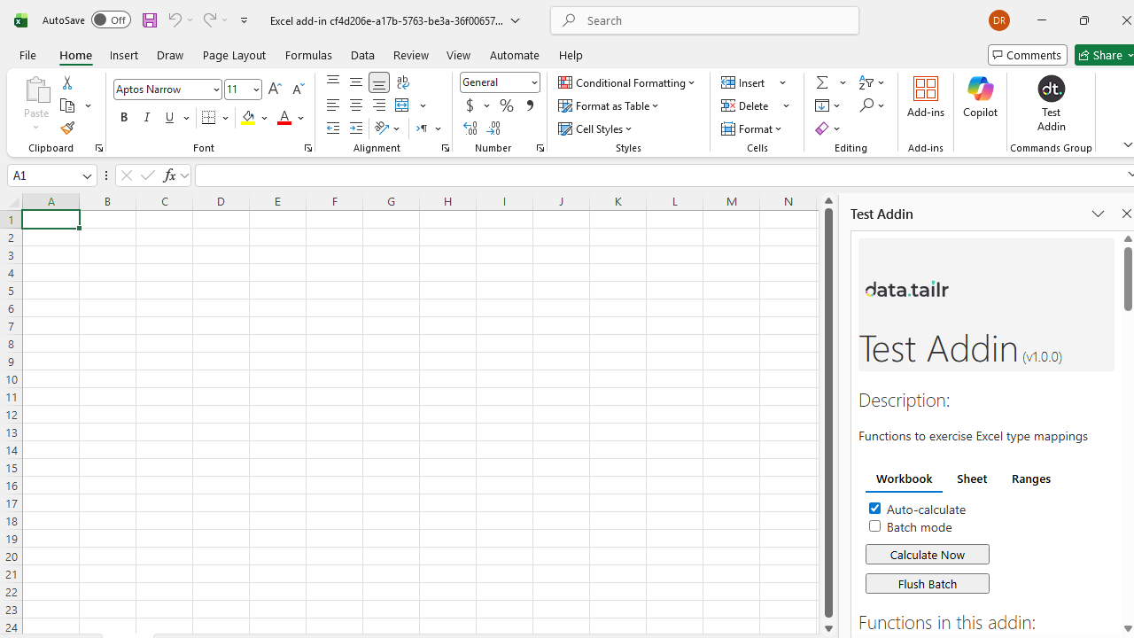 Excel Addin in desktop Excel