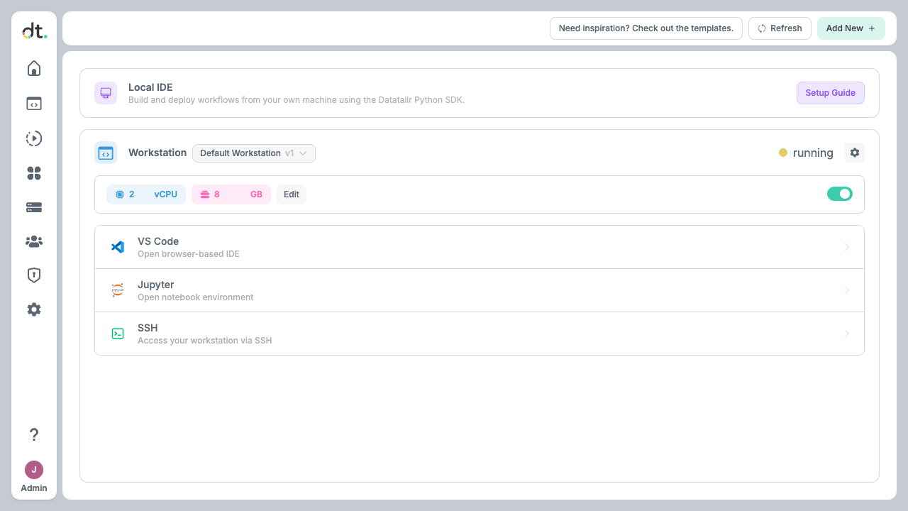 Workstations in sidebar